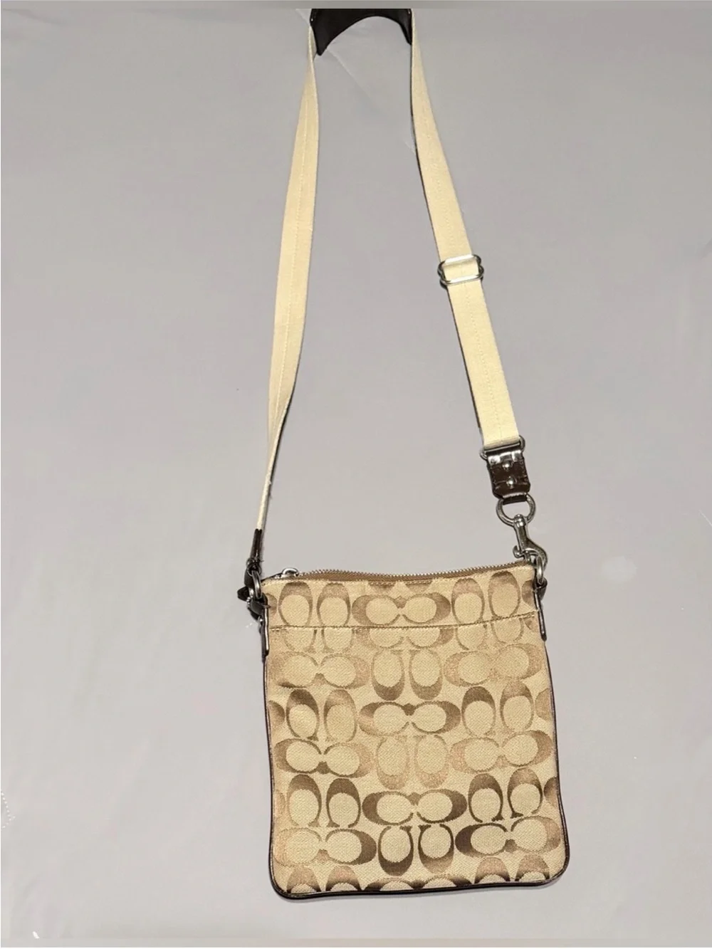 Coach Signature Canvas w/Croc-Embossed Leather Trim Swingpack Crossbody Bag EUC